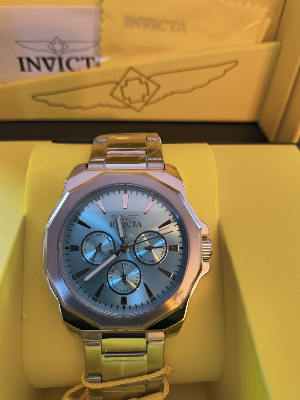 Invicta Men's Silver Watch with Aqua Blue Dial